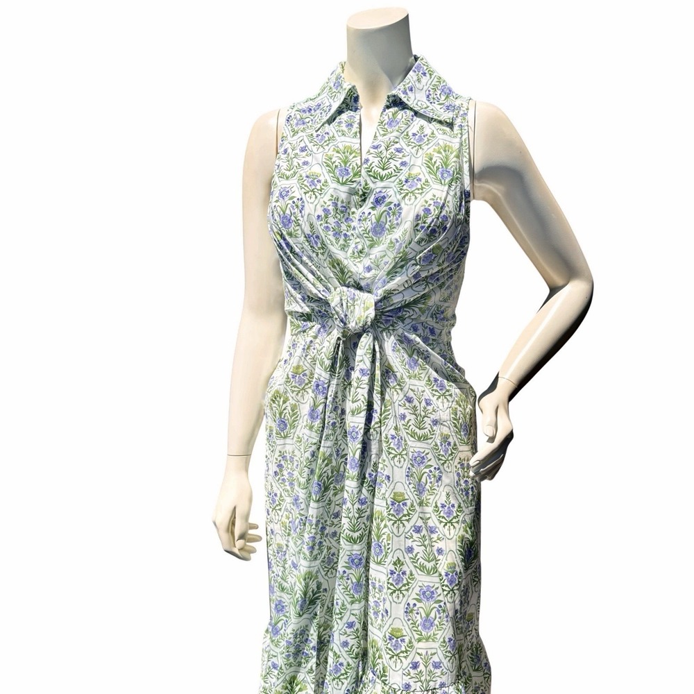 UMGEE White L Sleeveless Floral Dress Cottagecore Boho Wedding Guest Flowy